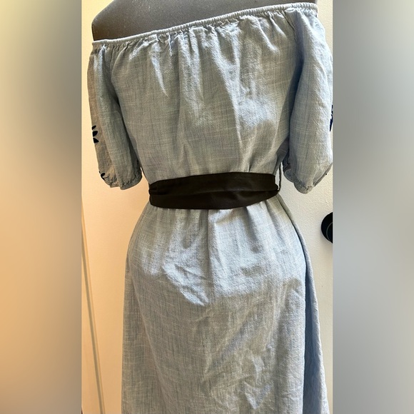 Zara Embroidered Sequinned Blue Dress &  Black Belt - Picture 6 of 16